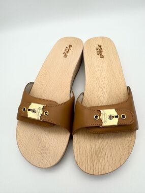 Dr Scholls Original Wooden Exercise Sandal Clog Tan Gold Made in Italy Size 10 M